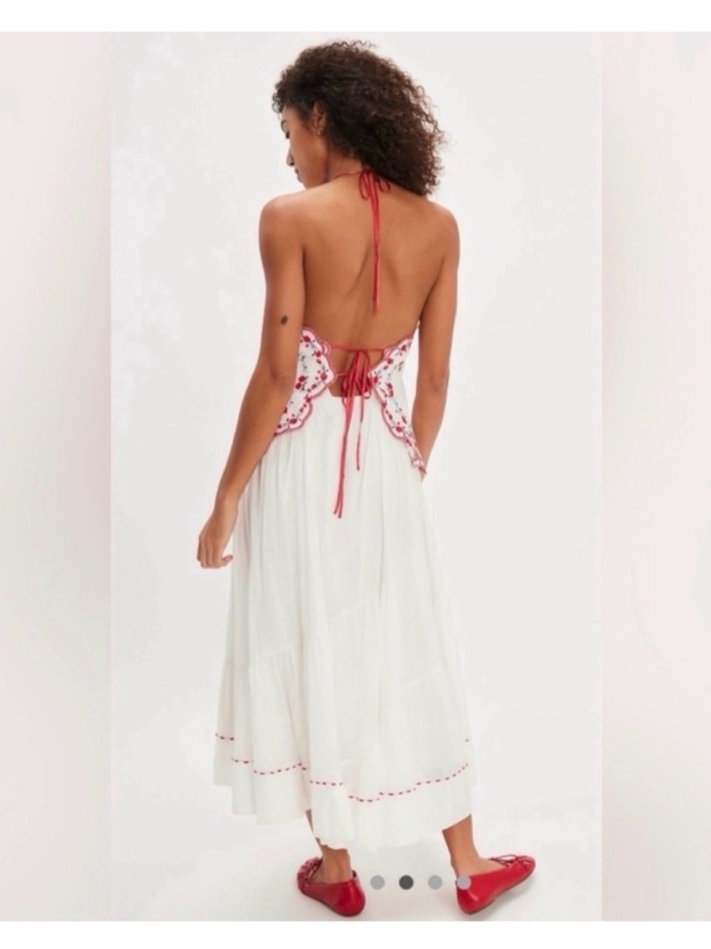 Free People Valenciana White Midi Dress with Red Embroidered Bodice - Picture 5 of 9